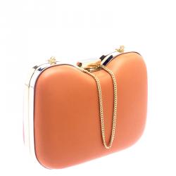 Pre Owned Fendi Red/Orange Patent Leather Giano Box Clutch
