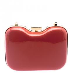 Pre Owned Fendi Red/Orange Patent Leather Giano Box Clutch