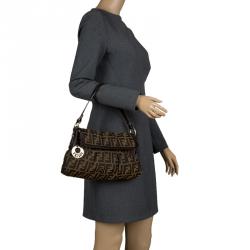 Pre Owned Fendi Tobacco Zucca Canvas Small Chef Shoulder Bag