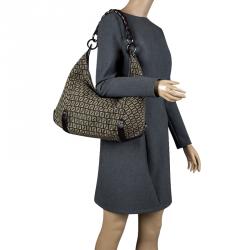 Pre Owned Fendi Dark Brown Zucchino Canvas Braided Handle Hobo