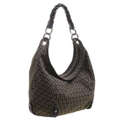 Pre Owned Fendi Dark Brown Zucchino Canvas Braided Handle Hobo