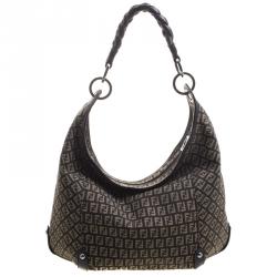 Pre Owned Fendi Dark Brown Zucchino Canvas Braided Handle Hobo