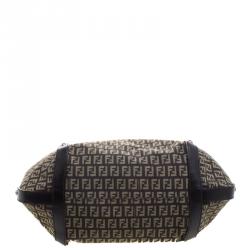 Pre Owned Fendi Dark Brown Zucchino Canvas Braided Handle Hobo