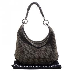 Pre Owned Fendi Dark Brown Zucchino Canvas Braided Handle Hobo