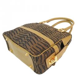 Pre Owned Fendi Bi Color Canvas/Leather Top Handle Bag