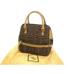 Pre Owned Fendi Bi Color Canvas/Leather Top Handle Bag