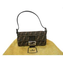 Pre Owned Fendi Tobacco Zucca Canvas Baguette Shoulder Bag