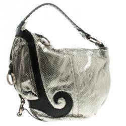 Pre Owned Fendi Silver Python Oyster Hobo