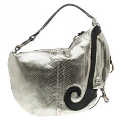 Pre Owned Fendi Silver Python Oyster Hobo