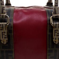 Pre Owned Fendi Red Zucca Coated Canvas Mixed Media Boston Bag