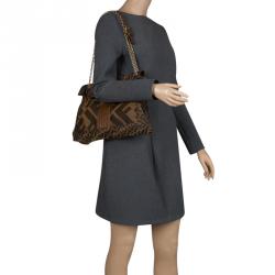 Pre Owned Fendi Tobacco Zucca Canvas Maxi Baguette Shoulder Bag