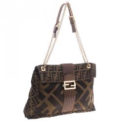 Pre Owned Fendi Tobacco Zucca Canvas Maxi Baguette Shoulder Bag