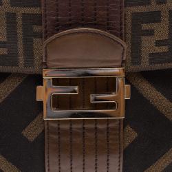 Pre Owned Fendi Tobacco Zucca Canvas Maxi Baguette Shoulder Bag