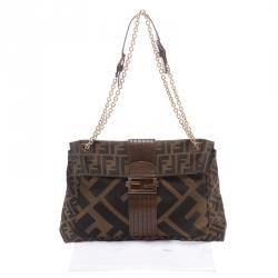 Pre Owned Fendi Tobacco Zucca Canvas Maxi Baguette Shoulder Bag