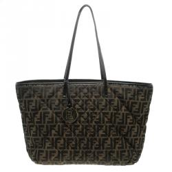 Pre Owned Fendi Tobacco Quilted Zucca Fabric Roll Tote