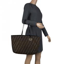 Pre Owned Fendi Tobacco Quilted Zucca Fabric Roll Tote