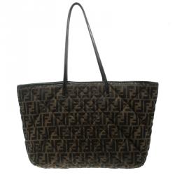 Pre Owned Fendi Tobacco Quilted Zucca Fabric Roll Tote