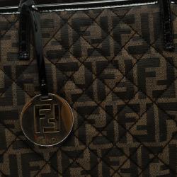 Pre Owned Fendi Tobacco Quilted Zucca Fabric Roll Tote