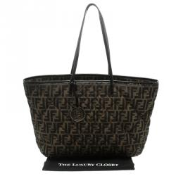 Pre Owned Fendi Tobacco Quilted Zucca Fabric Roll Tote