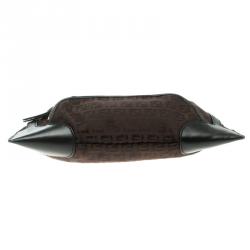 Pre Owned Fendi Brown/Black Zucchino Canvas and Leather Front Pocket Shoulder Bag