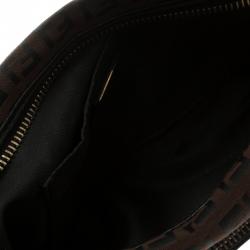 Pre Owned Fendi Brown/Black Zucchino Canvas and Leather Front Pocket Shoulder Bag