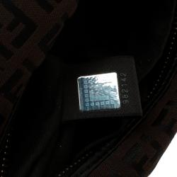 Pre Owned Fendi Brown/Black Zucchino Canvas and Leather Front Pocket Shoulder Bag