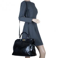Pre Owned Fendi Black Patent Leather XL Large Peekaboo Satchel
