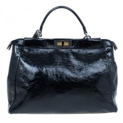 Pre Owned Fendi Black Patent Leather XL Large Peekaboo Satchel