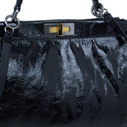 Pre Owned Fendi Black Patent Leather XL Large Peekaboo Satchel