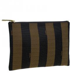 Pre Owned Fendi Tobacco Pequin Striped Canvas Cosmetic Pouch