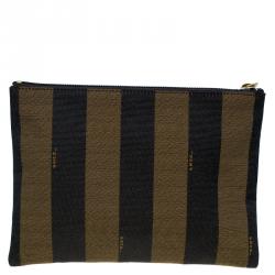 Pre Owned Fendi Tobacco Pequin Striped Canvas Cosmetic Pouch