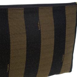Pre Owned Fendi Tobacco Pequin Striped Canvas Cosmetic Pouch