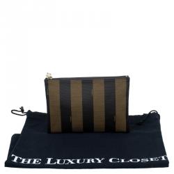 Pre Owned Fendi Tobacco Pequin Striped Canvas Cosmetic Pouch