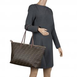 Pre Owned Fendi Brown Zucca Coated Canvas Roll Tote