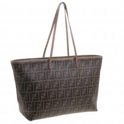 Pre Owned Fendi Brown Zucca Coated Canvas Roll Tote