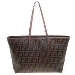 Pre Owned Fendi Brown Zucca Coated Canvas Roll Tote