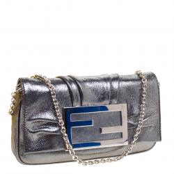 Pre Owned Fendi Metallic Grey Fabric Mia Pochette Bag