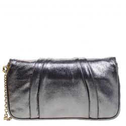 Pre Owned Fendi Metallic Grey Fabric Mia Pochette Bag