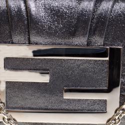 Pre Owned Fendi Metallic Grey Fabric Mia Pochette Bag