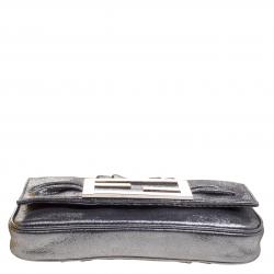 Pre Owned Fendi Metallic Grey Fabric Mia Pochette Bag