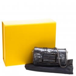 Pre Owned Fendi Metallic Grey Fabric Mia Pochette Bag