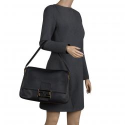 Pre Owned Fendi Navy Blue Leather Mama Shoulder Bag