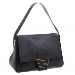 Pre Owned Fendi Navy Blue Leather Mama Shoulder Bag