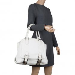 Pre Owned Fendi White Selleria Leather Large Tote