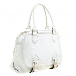 Pre Owned Fendi White Selleria Leather Large Tote