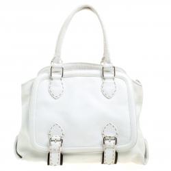 Pre Owned Fendi White Selleria Leather Large Tote
