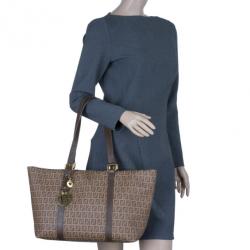 Pre Owned Fendi Beige Zucchino Charm Detail Large Shopper Tote