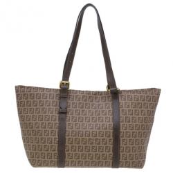 Pre Owned Fendi Beige Zucchino Charm Detail Large Shopper Tote