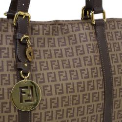 Pre Owned Fendi Beige Zucchino Charm Detail Large Shopper Tote
