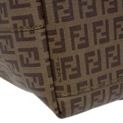 Pre Owned Fendi Beige Zucchino Charm Detail Large Shopper Tote